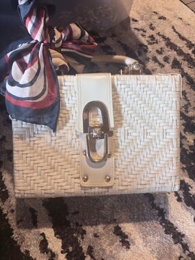 Vintage 1950’s White Woven Top-Handle Bag with Gold Hardware